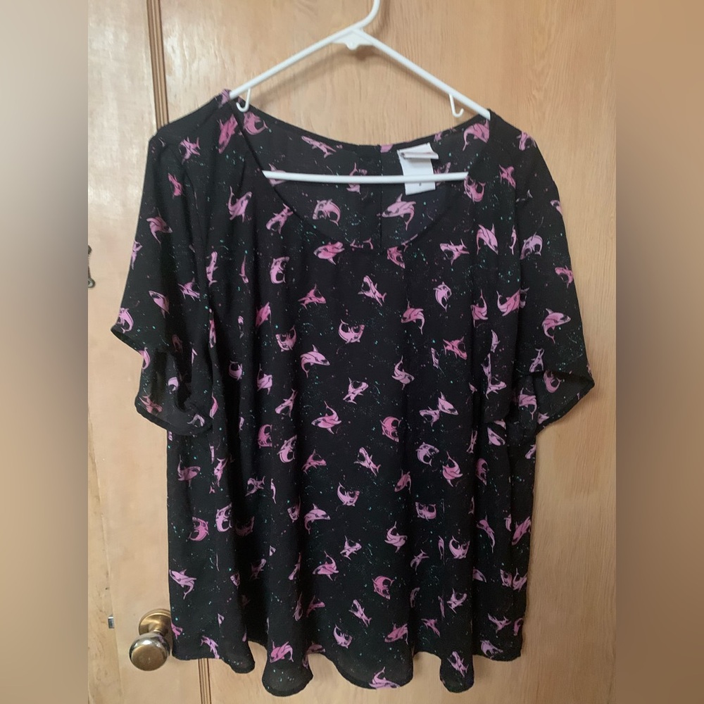 Womens JAWS Black and Pink Patterned Blouse